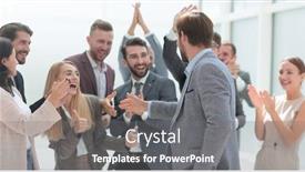  Presentation with promotion - Presentation theme with cheerful-employees-congratulating-a-colleague background and a gray colored foreground