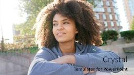  Presentation with ethnic - Presentation design featuring cheerful-ethnic-girl-relaxing background and a seafoam green colored foreground