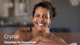  Presentation with black woman - Cool new presentation with cheerful-ethnic-mid-adult-woman backdrop and a tawny brown colored foreground