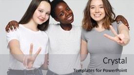  Presentation with asian culture - Theme featuring cheerful european asian and african background and a light gray colored foreground