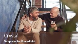  Presentation with aged - Amazing slides having cheerful-excited-middle-aged-men backdrop and a tawny brown colored foreground