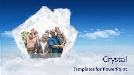  Presentation with extended family - Colorful slides enhanced with cheerful extended family at park against bright blue sky over clouds backdrop and a sky blue colored foreground