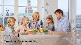  Presentation with black couple having fun - Beautiful slide deck featuring cheerful family having fun painting backdrop and a coral colored foreground