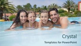  Presentation with 25 may 2016 hotel swimming - Theme with cheerful family in hotel swimming background and a sky blue colored foreground