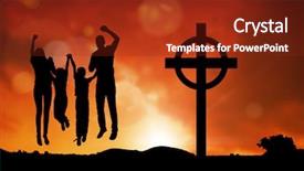  Presentation with celtic cross - Cool new theme with cheerful family jumping against cross backdrop and a tawny brown colored foreground