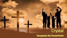  Presentation with cheerful - PPT theme with cheerful family jumping against cross background and a tawny brown colored foreground