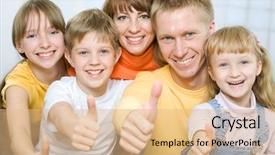  Presentation with five kinds of livestock - Cool new PPT theme with cheerful family of five backdrop and a coral colored foreground