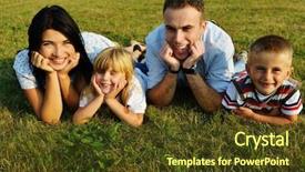  Presentation with meadow - Beautiful presentation design featuring cheerful family on beautiful summer backdrop and a tawny brown colored foreground