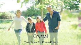  Presentation with end - Colorful presentation enhanced with cheerful family walking in park on sunny week-end backdrop and a soft green colored foreground