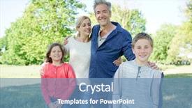  Presentation with end - Audience pleasing PPT theme consisting of cheerful family walking in park on sunny week-end backdrop and a teal colored foreground