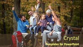  Presentation with cheerful - Beautiful theme featuring cheerful-family-with-raised-arms backdrop and a tawny brown colored foreground