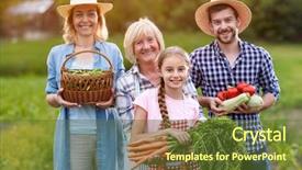  Presentation with grown - Audience pleasing PPT layouts consisting of cheerful farmer family with organic backdrop and a tawny brown colored foreground
