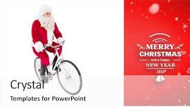  Presentation with cycling - Beautiful PPT theme featuring cheerful father christmas cycling against red vignette backdrop and a white colored foreground