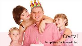  Presentation with father birthday - Slide set with cheerful father with birthday cake background and a coral colored foreground