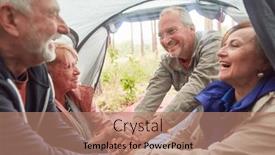  Presentation with camping - Slide set having cheerful-female-and-male-friends background and a  colored foreground