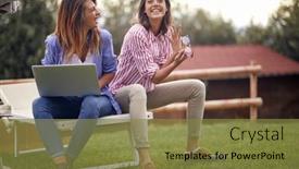  Presentation with friendship day - Presentation design with cheerful-female-friends-sitting background and a tawny brown colored foreground