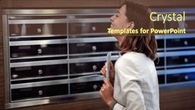  Presentation with mail - Presentation theme enhanced with cheerful-female-in-front-mailbox background and a tawny brown colored foreground