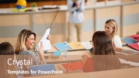  Presentation with done - PPT theme having cheerful-female-student-showing background and a coral colored foreground