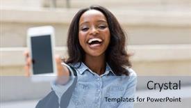  Presentation with student nurse teaching university - Presentation design consisting of cheerful female university student showing background and a light blue colored foreground