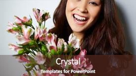  Presentation with purple orchids pink flowers orchid - Presentation theme featuring cheerful female with bunch of pink flowers background and a tawny brown colored foreground