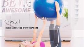  Presentation with awesome - PPT theme with cheerful fit blonde holding exercise ball between legs against be more awesome background and a light gray colored foreground