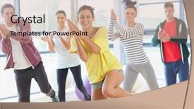  Presentation with exercise-class - Audience pleasing presentation consisting of cheerful fitness class and instructor backdrop and a coral colored foreground