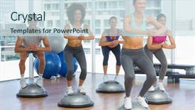  Presentation with exercise class - Slide deck featuring cheerful fitness class and instructor background and a sky blue colored foreground