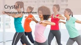  Presentation with exercise class - Slide deck having cheerful fitness class and instructor background and a coral colored foreground