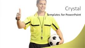  Presentation with football referee - Presentation theme consisting of cheerful-football-referee-holding background and a white colored foreground