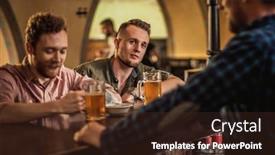  Presentation with pub - Slide deck consisting of cheerful friends drinking draft beer in a pub background and a tawny brown colored foreground