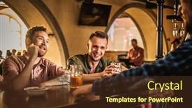  Presentation with pub - Presentation theme consisting of cheerful friends drinking draft beer in a pub background and a tawny brown colored foreground