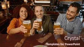  Presentation with pub - PPT theme with cheerful-friends-drinking-draft-beer background and a tawny brown colored foreground