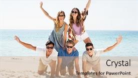  Presentation with pyramid - Cool new presentation design with cheerful friends forming pyramid backdrop and a  colored foreground