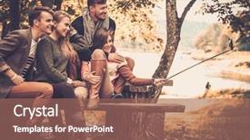  Presentation with park - Slide set featuring cheerful friends in autumn park background and a coral colored foreground