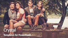  Presentation with autumn - PPT layouts with cheerful-friends-in-autumn-park and a violet colored foreground