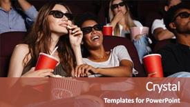  Presentation with drinking water - PPT theme consisting of cheerful friends sitting in cinema background and a red colored foreground