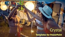  Presentation with travel friends - PPT layouts with cheerful-friends-toasting-with-beer background and a  colored foreground