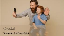  Presentation with father son hands - Presentation theme featuring cheerful-ginger-father-and-son background and a coral colored foreground