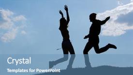 Presentation with blue sky - PPT layouts consisting of cheerful girl and guy moving background and a teal colored foreground
