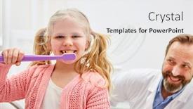  Presentation with pediatric dentist - Amazing PPT layouts having cheerful-girl-and-pediatric-dentist backdrop and a white colored foreground