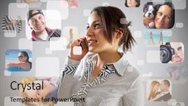  Presentation with friends - Presentation theme with cheerful girl calling to friends background and a  colored foreground