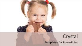 Presentation with eating - Presentation having cheerful girl eating chocolate two background and a soft green colored foreground
