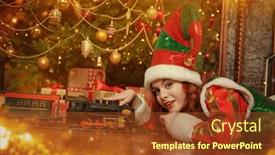  Presentation with christmas elf - Presentation theme enhanced with cheerful-girl-fairytale-elf-plays background and a tawny brown colored foreground