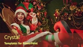  Presentation with christmas elf - Presentation theme featuring cheerful-girl-fairytale-elf-swings background and a tawny brown colored foreground