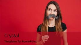  Presentation with cheerful stylish city girl using - PPT layouts enhanced with cheerful girl grimacing with fake background and a crimson colored foreground
