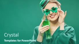  Presentation with clover - Presentation theme with cheerful-girl-in-a-green background and a ocean colored foreground