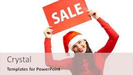  Presentation with announcing - Cool new PPT theme with cheerful girl in santa cap announcing sale backdrop and a lemonade colored foreground
