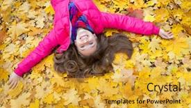  Presentation with cheerful stylish city girl using - Beautiful presentation theme featuring cheerful girl lying in autumn backdrop and a gold colored foreground