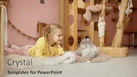  Presentation with animal shelter - PPT layouts enhanced with cheerful-girl-lying-on-floor background and a soft green colored foreground