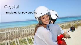  Presentation with moto - Audience pleasing slide set consisting of cheerful girl riding moto with boyfriend by the beach backdrop and a light blue colored foreground